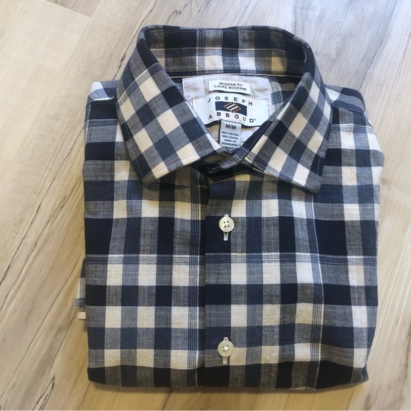 Joseph Abboud Men's Plaid Shirt - 100% Cotton Modern Fit Blue and White - Picture 10 of 10